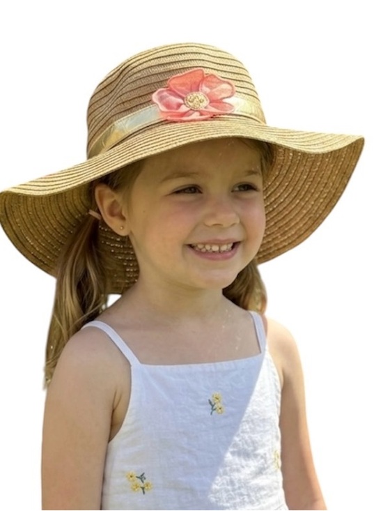 Gymboree Other - Gymboree Straw Hat Summer Brown Gold Pink Flower Bling Sun Hat
